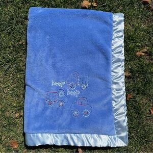 Gerber Beep Beep Car Truck Blue Plush Satin Trim Security Blanket Lovey 30x40